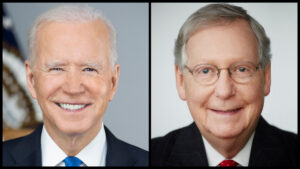 President Joe Biden (Official Portrait) and Senate Minority Leader Mitch McConnell (Official Portrait)