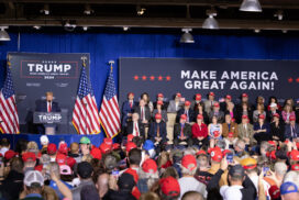 Members of the New Hampshire legislature who have endorsed President Trump joined him on stage.