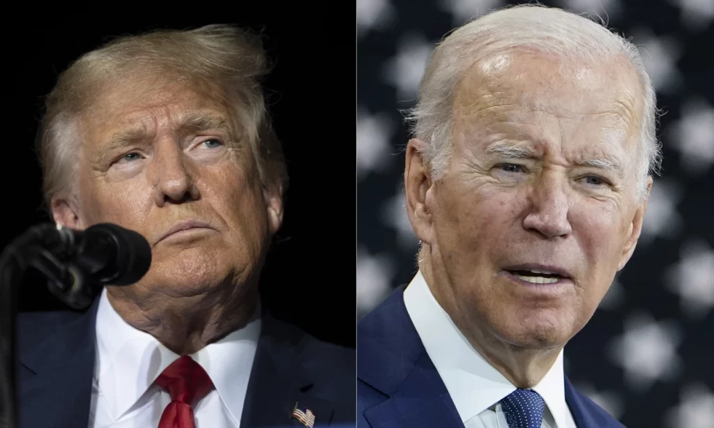 Former President Donald Trump and President Joe Biden. José Luis Villegas/AP